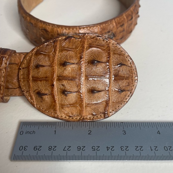 Ferrini Italy Hornback Nubuck brown Leather Belt with belt attached buckle Sz 40